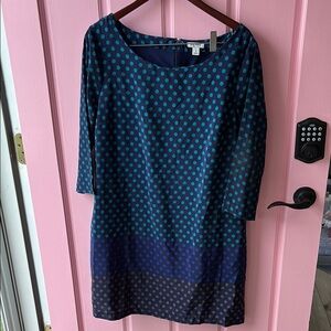 Old Navy Teal and Navy Polka Dot Long Sleeve Dress